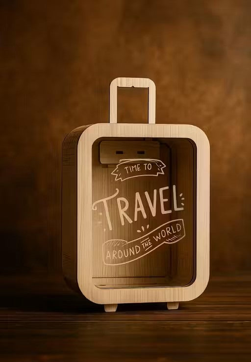 Travel Money Saving Wooden Bank